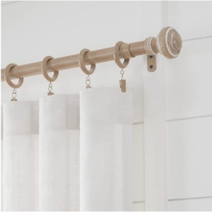 Farmhouse Collection 1 1/8" Diameter Curtain Rod Set with Porch Doorknob Curtain Rod Finials and Steel Wall Mounted Adjustable Curtain Rod, Fits 72” to 144” Windows, Weathered Oak