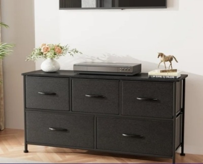 5 Drawer Fabric Dresser Wide Chest Of Drawers Nightstand With Wood Top 