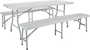 Office Star Resin 3-Piece  6' Folding Bench and Table Set - Appears New  