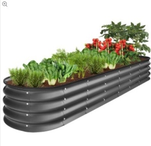 Outdoor Metal Raised Oval Garden Bed for Vegetables, Flowers - 8x2x1ft