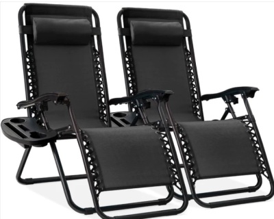 Set of 2 Adjustable Zero Gravity Patio Chair Recliners w/ Cup Holders