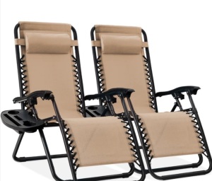 Set of 2 Adjustable Zero Gravity Patio Chair Recliners w/ Cup Holders