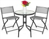 3-Piece Bistro Set w/ Glass Table, 2 Foldable Chairs