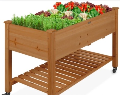 Mobile Raised Garden Bed Elevated Planter w/ Wheels, Shelf - 48x23.25x32in