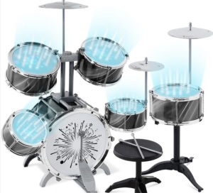 18-Piece Kids Beginner Drum Kit, Musical Instrument Toy Set w/ LED Lights