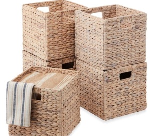 Set of 5 Collapsible Hyacinth Storage Baskets w/ Inserts - 10.5x10.5in