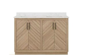 Glacier Bay Huckleberry 48 in. W x 19 in. D x 34 in. H Double Sink Bath Vanity in Weathered Tan with White Engineered Marble Top 