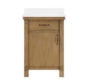 Bellington 24 in. W x 22 in. D x 34 in. H Single Sink Bath Vanity in Almond Toffee with White Engineered Stone Top - Cracked Top 