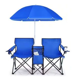 SUNRINX Blue Portable Folding Picnic Double Chair with Umbrella  