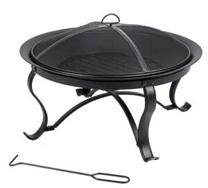 Hampton Bay Sadler 30 in. x 19 in. Round Steel Wood Burning Fire Pit in Rubbed Bronze 