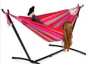 2-Person Brazilian-Style Double Hammock w/ Carrying Bag and Steel Stand