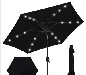 Outdoor Solar Patio Umbrella w/ Push Button Tilt, Crank Lift - 7.5ft