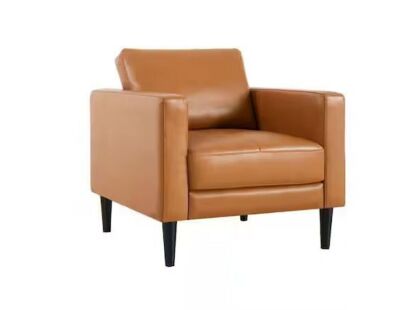 Tan Top Grain Genuine Mid-Century Leather Accent Chair