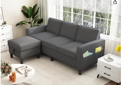 Convertible Sectional Sofa Couch, 78" L-Shaped Couches for Living Room Dark Grey 3 Seater Small Sofas with Storage Ottoman for Apartment Small Space