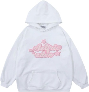 Aelfric Eden Star Graphics Long Sleeve Pullover Unisex Hoodie -White/Pink- Med