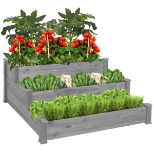 Best Choice Products 3-Tier Fir Wood Raised Garden Bed Planter for Plants, Vegetables, Outdoor Gardening - Gray