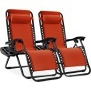 Set of 2 Adjustable Zero Gravity Patio Chair Recliners w/ Cup Holders