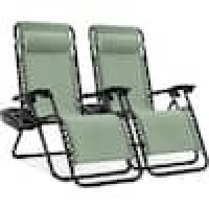 Set of 2 Adjustable Zero Gravity Patio Chair Recliners w/ Cup Holders