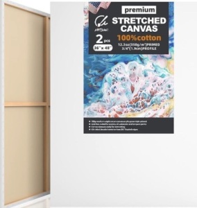 Stretched Canvases for Painting 2 Pack 36x48 Inch, 100% Cotton 12.3 oz Triple Primed Painting Canvas, 3/4" Profile Acid-Free Large Paint Canvas Blank Canvas for Acrylic Pouring Oil Watercolor Painting