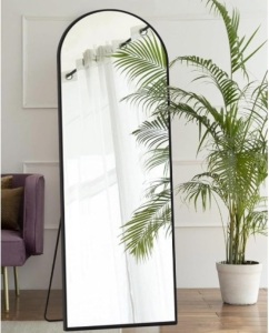 Arched Full Length Mirror Floor Mirror with Stand, Aluminium Metal Frame