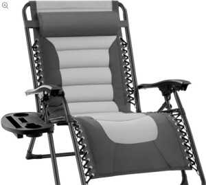 Oversized Padded Zero Gravity Chair, Folding Recliner w/ Headrest, Side Tray