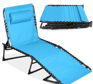 Portable Patio Chaise Lounge Chair Outdoor Recliner w/ Pillow