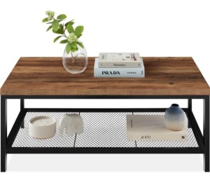 2-Tier Modern Coffee Table Industrial Rectangular Accent w/ Shelf - 44in