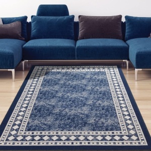 Antep Rugs Alfombras Modern Bordered 8x10 Non-Skid (Non-Slip) Low Profile Pile Rubber Backing Indoor Area Rugs (Navy Blue, 7'10" x 10') 