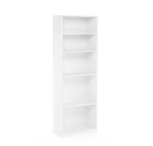 Furinno 71.2 in. White Wood 5-shelf Standard Bookcase with Adjustable Shelves