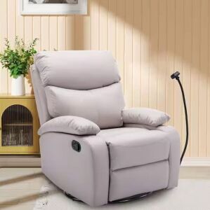 30.2 in Beige Faux Leather Manual Swivel Rocker Recliner Chair