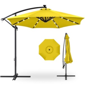 Solar LED Offset Hanging Patio Umbrella w/ Crank Tilt Adjustment - 10ft