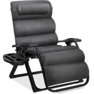 Oversized Zero Gravity Chair, Folding Outdoor Recliner w/ Removable Cushion32.5-63"(L) x 27"(W) x 33.5-44.5"(H)