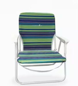 CARIBBEAN JOE Folding Beach Chair, Blue Lime Stripe, Steel Frame 200lb Capacity