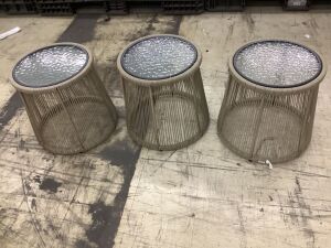 Lot of (3) Rope Woven Glass Top Tables 