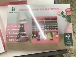 Lot of (3) Darfoo Paper Desk Organizer Pink