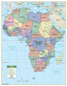 Africa Primary Wall Map 54x69 Laminated on Rails