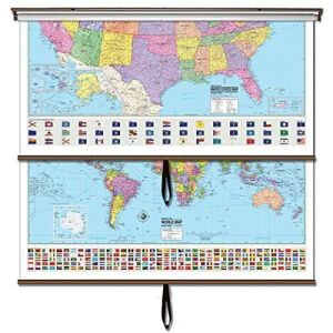 US/World Essential Combo Classroom Wall Map on Roller 54" x 64" 