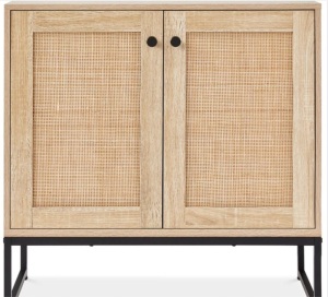 2-Door Rattan Storage Cabinet Accent Furniture for Living Room w/ Foot Pads