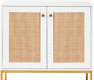 2-Door Rattan Storage Cabinet Accent Furniture for Living Room w/ Foot Pads