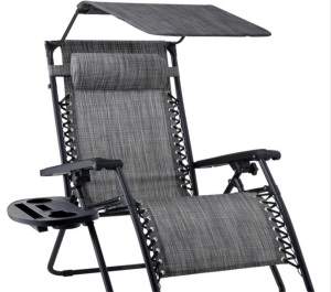 Folding Zero Gravity Recliner Patio Lounge Chair w/ Canopy, Side Tray