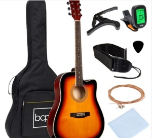 Full Size Beginner Acoustic Guitar Set with Case, Strap, Capo - 41in