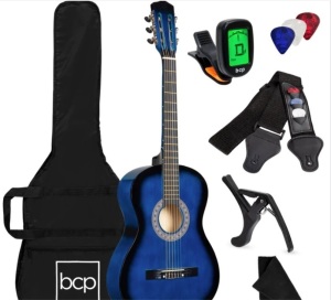 Beginner Acoustic Guitar Set w/ Case, Strap, Digital Tuner, Strings - 38in