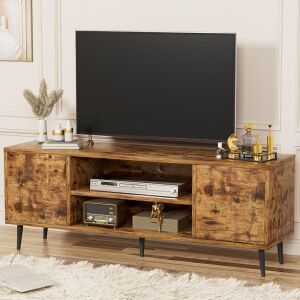 Modern Retro 58" TV Stand with Two Storage Cabinet and Shelf for TVs up to 65"