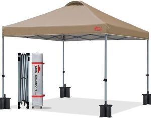 MASTERCANOPY Durable Pop-up Canopy Tent with Roller Bag, 10x10, Khaki