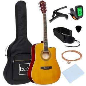 Full Size Beginner Acoustic Guitar Set with Case, Strap, Capo - 41in