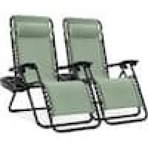 Set of 2 Adjustable Zero Gravity Patio Chair Recliners w/ Cup Holders