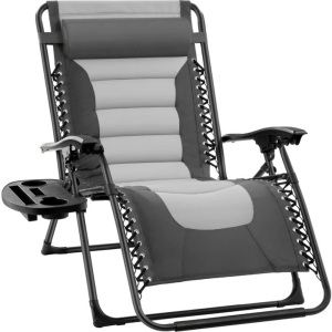 Oversized Padded Zero Gravity Chair, Folding Recliner w/ Headrest, Side Tray