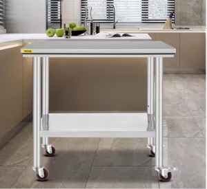 Stainless Steel Rolling Table 35.4 x 23.6 in. Kitchen Prep Table with 4 Wheels Kitchen Utility Table, Silver