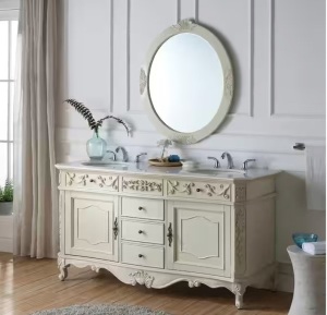 Winslow 30 in. W x 38 in. H Oval Wood Framed Wall Bathroom Vanity Mirror in antique white