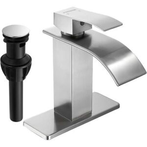 Fransiton Brushed Nickel Waterfall Bathroom Faucet with Pop-up Drain 